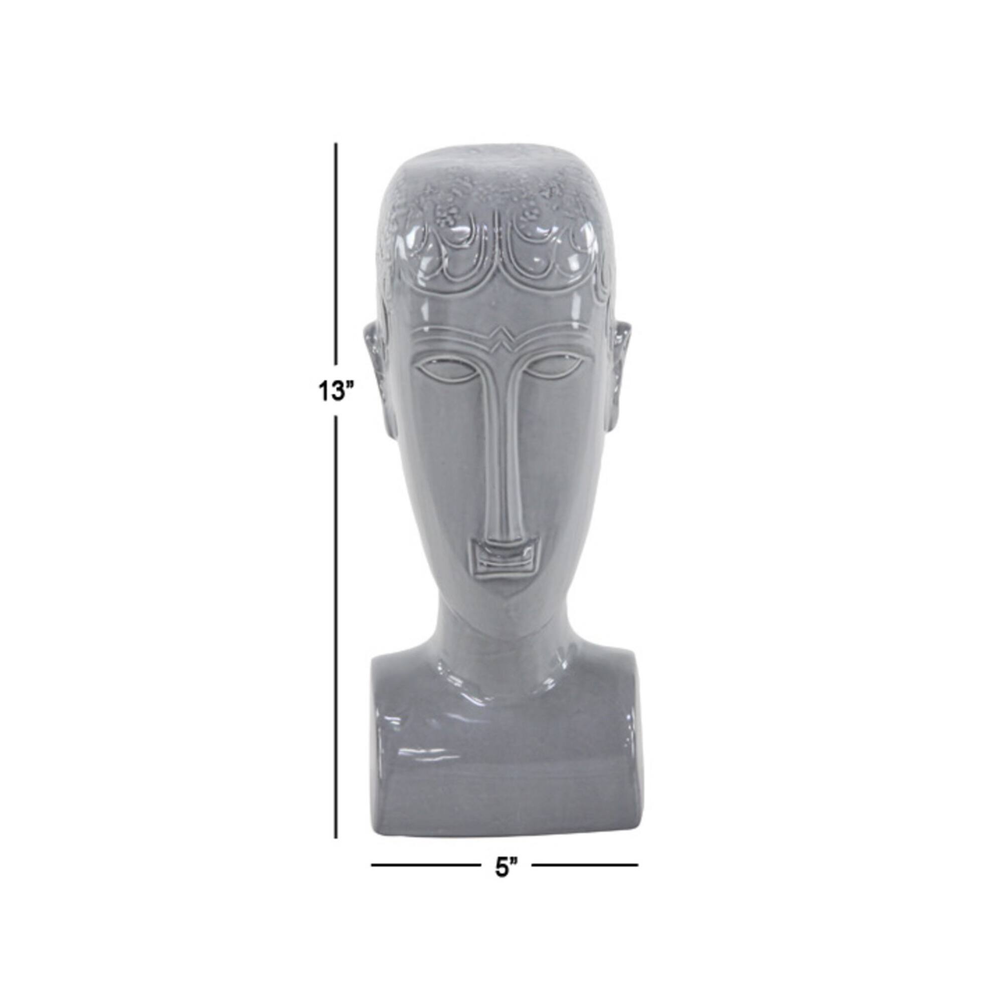 13" Gray Stoneware Man Head Sculpture